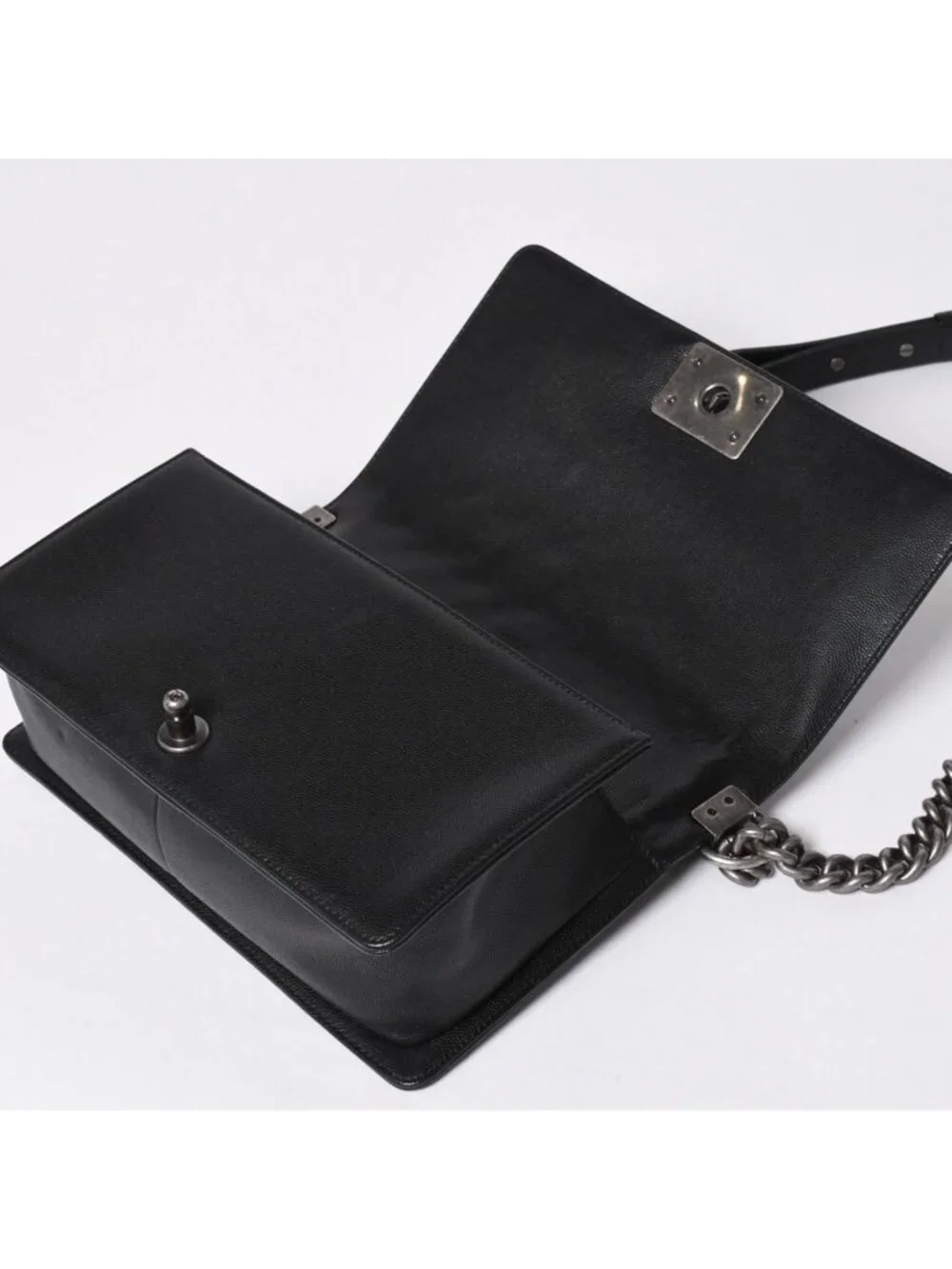 Chanel Boy Chain Shoulder Bag Chevron V-stitch CC Logo Black